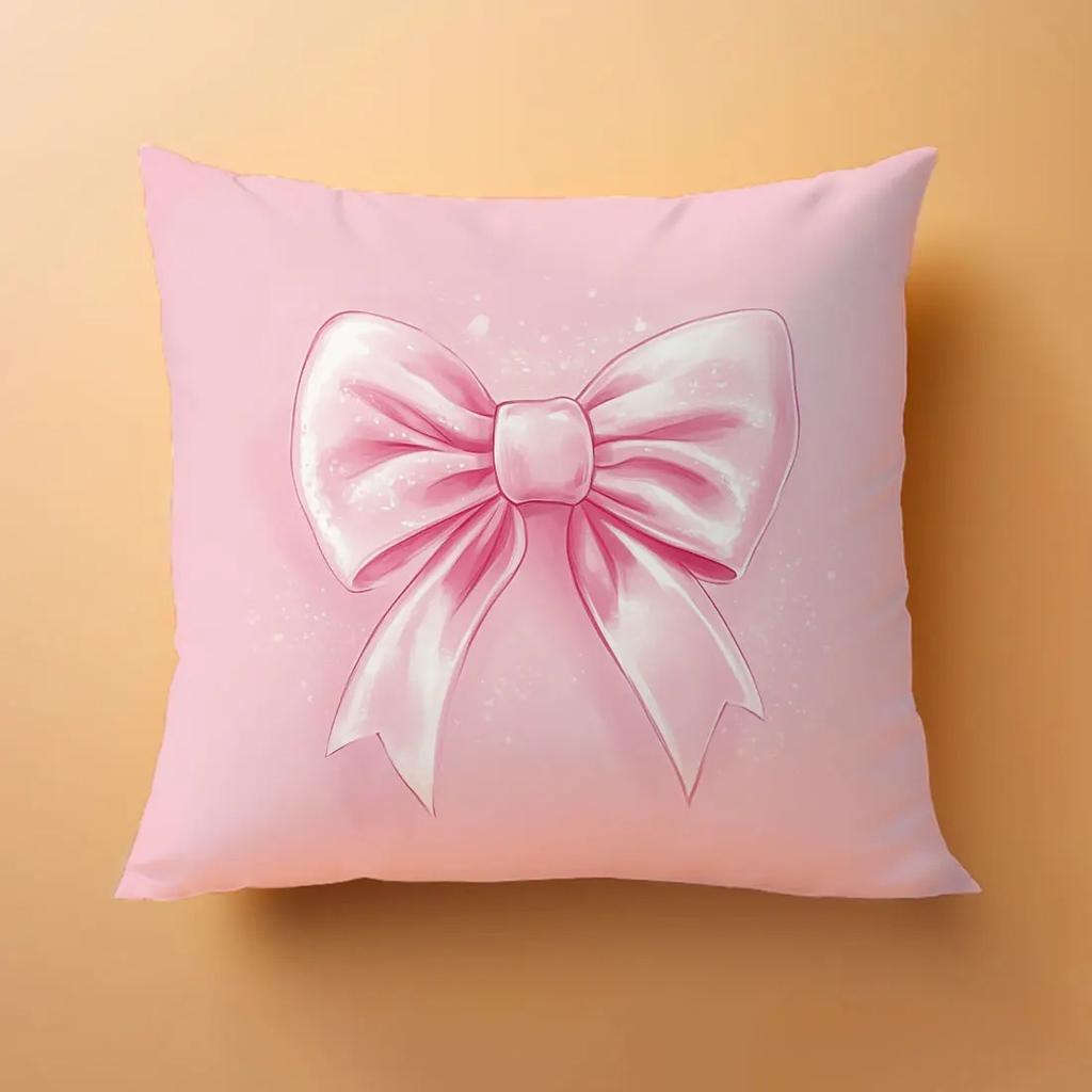 Soft Pink Bow & Cherry Blossom Pillow Cover 45x45cm -  Floral Printed Pillow Case for Sofa Living Room, Home Decor  Pillow Cover
