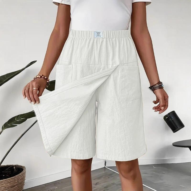 Summer Women's Pockets Casual Shorts Skirts Fashion Loose Shorts Casual Simple Solid Color Straight Leg Short Pants Vintage Simple Short Trousers