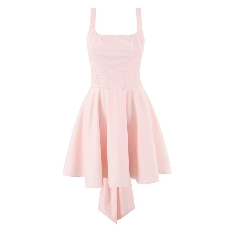 

Moon Floating Island French style Sweet Qianjin Princess High Sense Back Big Bow Sling Waist Hugging Dress Floating powder L