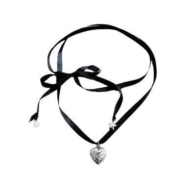 Y2K Pinke Kordel Gebunden Pfirsich Herz Anhänger Halskette Für Frauen Retro Süße Harajuku Halskette Charm Schmuck Geschenk