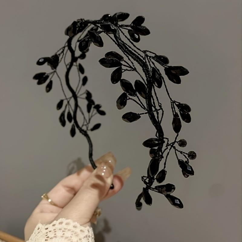 Handmade Black Crystal Branch Headband Female Fashion Elegant Mori Style Super Temperament Headband High-End Hair Clip