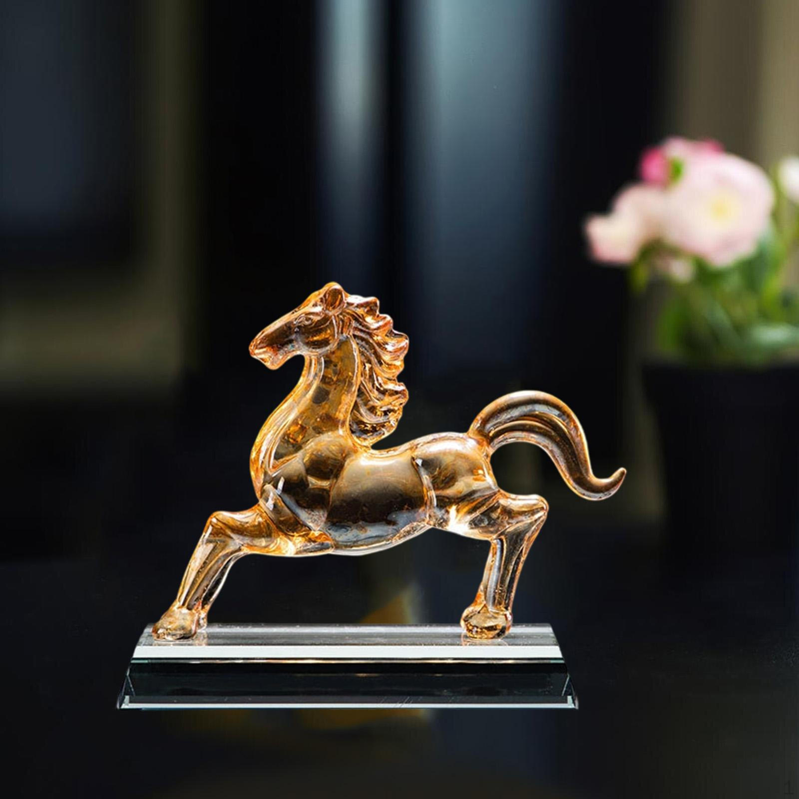 

Animal Sculpture Art Figurine Desktop Bookshelf Dorm Shop Glass Horse Statue Style D