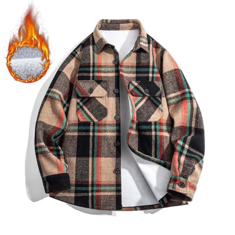 Men's Autumn and Winter Casual Thickened Plaid Wool Lamb Fur Jacket Shirt Jacket
