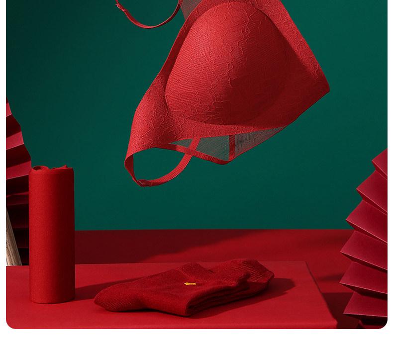 Women's Red Tiger Year Bridal Lingerie Set: Seamless Mesh Push-Up Bra & Panty Gift Box
