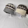 Handmade Ethnic Style Jacquard Knitted Pot Hat Women's Autumn and Winter Versatile Warm Face Small Curling Thickened Wool Bucket Hat