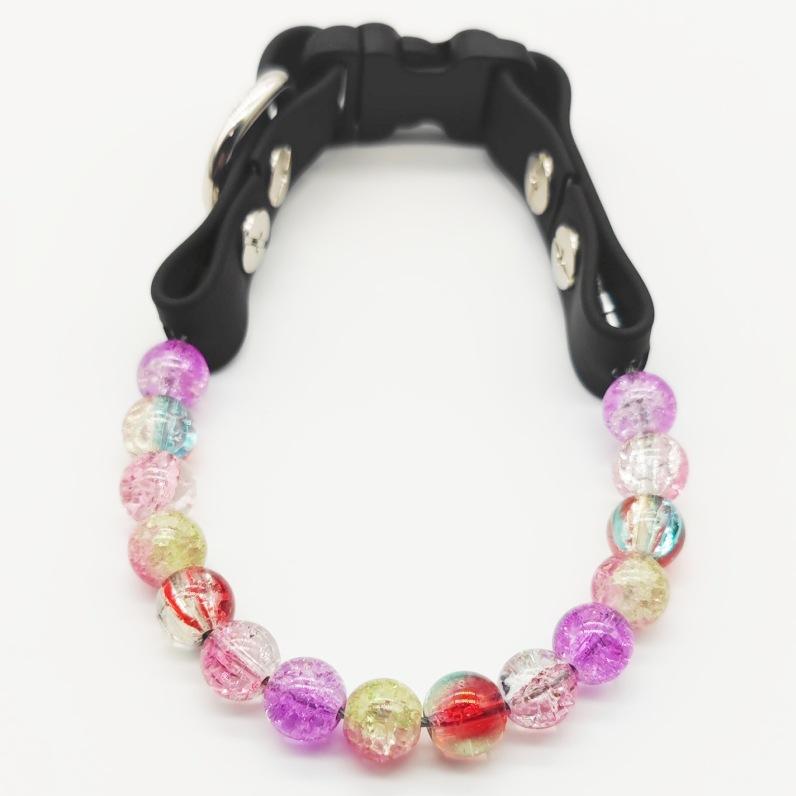 Fashion Pet Beaded Necklace Adjustable Transparent Glass Dog Cat Pearl Collar