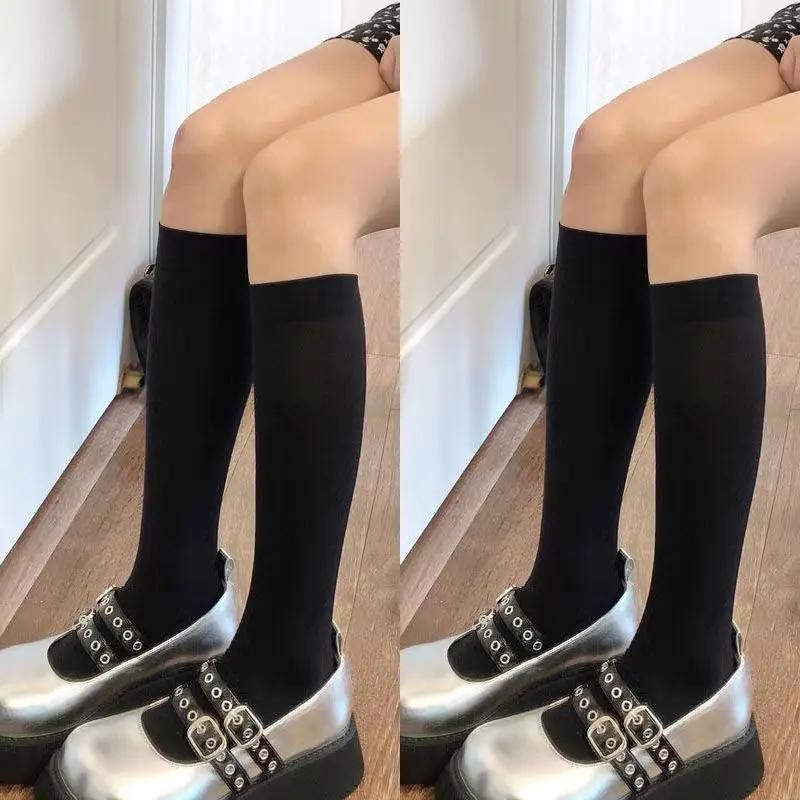 

Sexy Up Knee-Length Hosiery Socks White Transparent Knee-High Stockings Black Lace Top Japanese Style Cosplay Velvet Pantyhose One Size