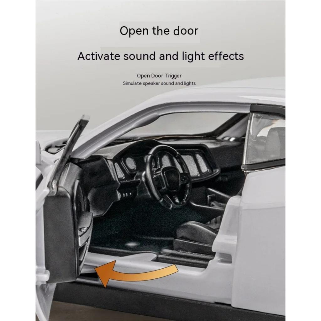 1/32 Scale Dodge Challenger Hellcat STR Red Eyes Toy Car DieCast Vehicles Metel Cars Decoration Pull Back Model Cars with Sound and Light