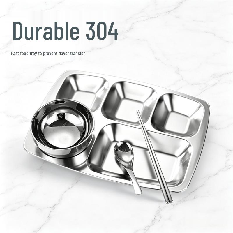 Chuzhou 304 Stainless Steel 5-Compartment Round Meal Plate