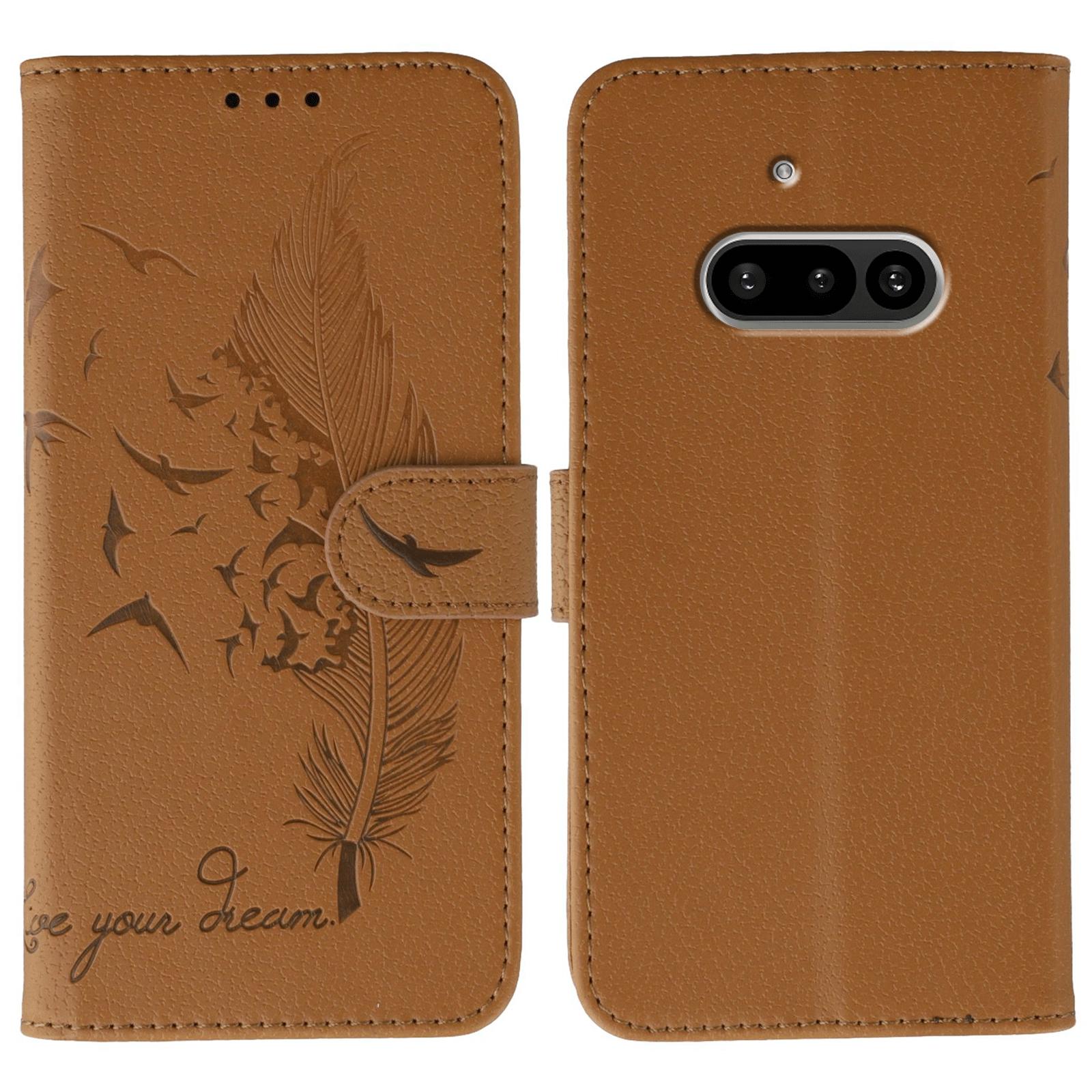 

Ни за что Телефон (3a) Чехол Кожаный кошелек с тиснением пера Чехол для телефона Brown