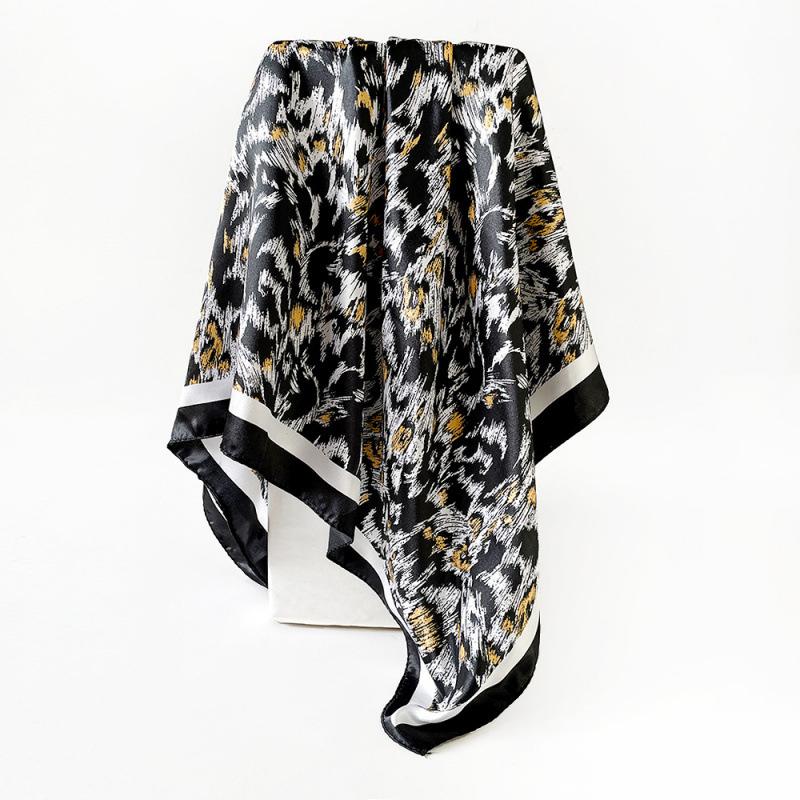New leopard-print silk scarf, 90cm square, shawl, headscarf, faux silk satin scarf 90x90cm