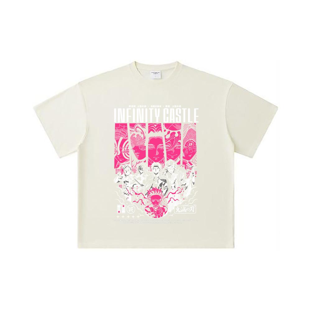 260 GSM Double Yarn 32 Count 100% Cotton Demon Slayer V89 Infinity Castle Print Unisex Heavy Cotton T Shirt