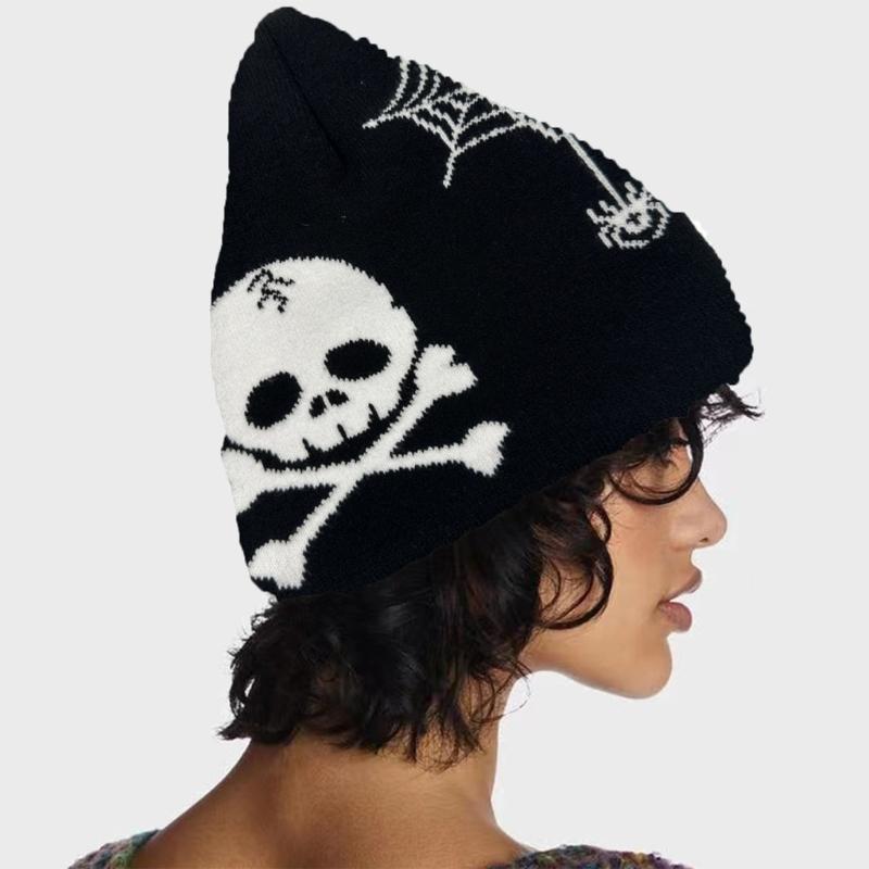 Jacquard Skull Pattern Handmade Elastic Hat Soft Winter Warmer Knitted Hat Cold Winter Presents for Students Teens