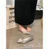 French temperament satin single shoes women's spring pointed rhinestone square buckle with skirt flat bottom ladyshoes