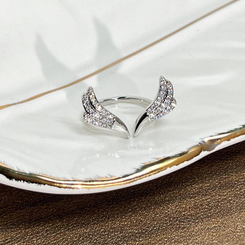 Fashion Zircon Antler Angel Wings Open Ring For Women Men Adjustable Couple Rings Jewelry Gift