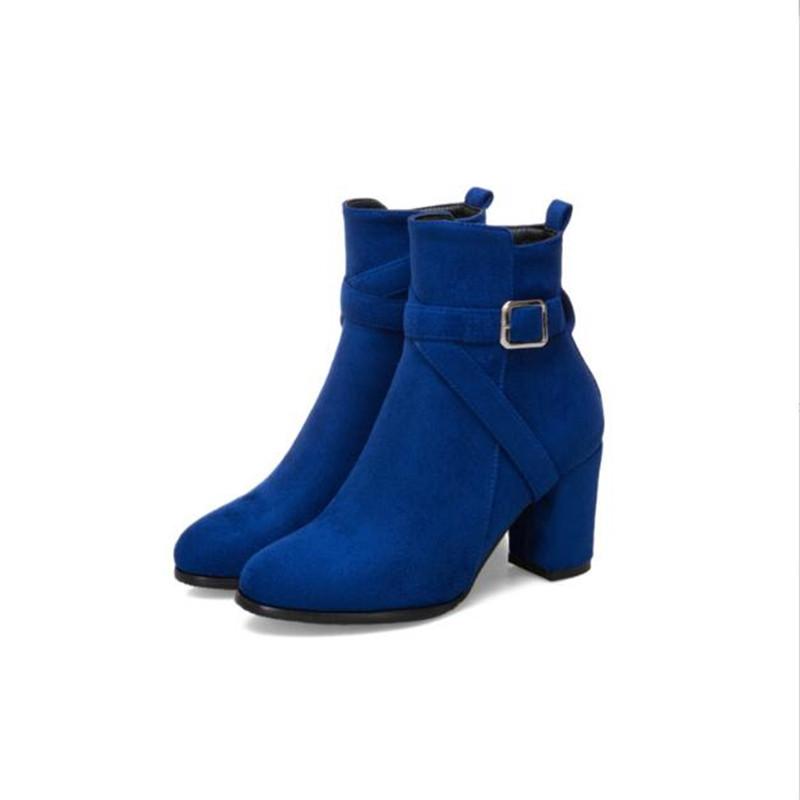 Elegant Women's Chunky High Heel Ankle Boots Autumn Winter Fashion Suede Side Zipper Female Short Boots Party Shoes Size 34-43