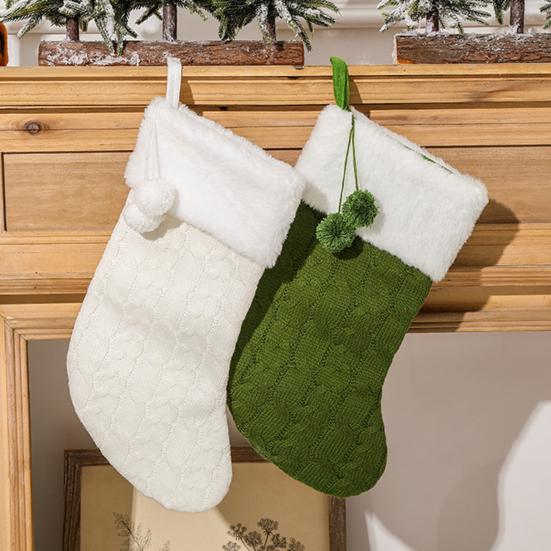 Weihnachtsstrümpfe 17 Zoll Groß Gestrickt Kamin Hängender Strumpf mit Kunstfell Weißer Umschlag für Weihnachtsfeiertags-Partydekoration