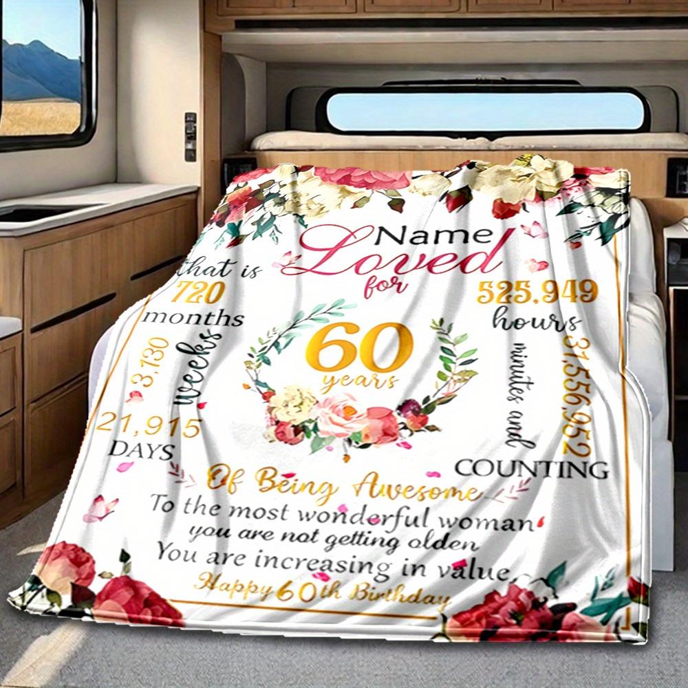 Happy 60Th Birthday Queen Blanket Personalized Name Soft Comfortable Stylish Blanket Car Blanket Perfect For Travel Camping Outdoor Home Suitable For