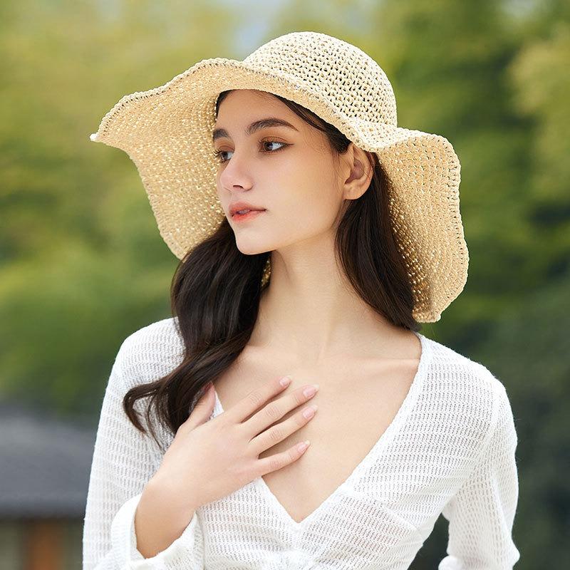Good goods travel beach big brim straw hat summer seaside foldable sun hat women's sun protection