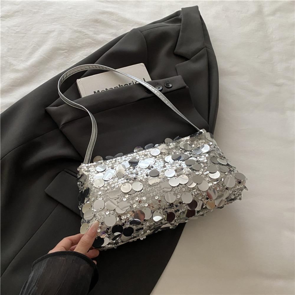 Fashion Lightweight Sequin Shoulder Bags Evening Party Large Capacity Female Handbag Solid Color Tote Bag Women