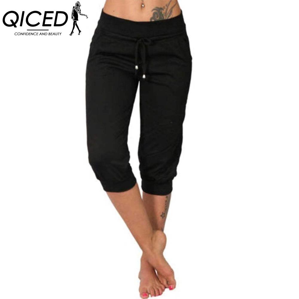 QICED 10barevné dámské módní ležérní jednobarevné kalhoty a capri s potiskem