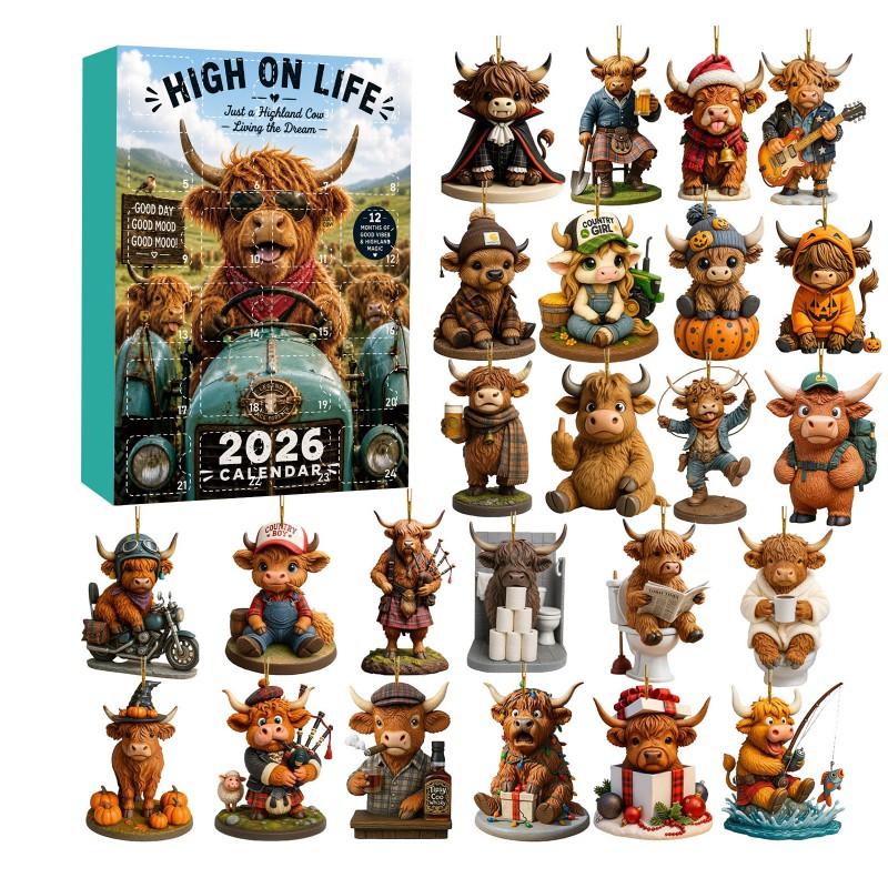 2026 Advent Calendar Highland Cow Christmas Ornament Acrylic Blind Box