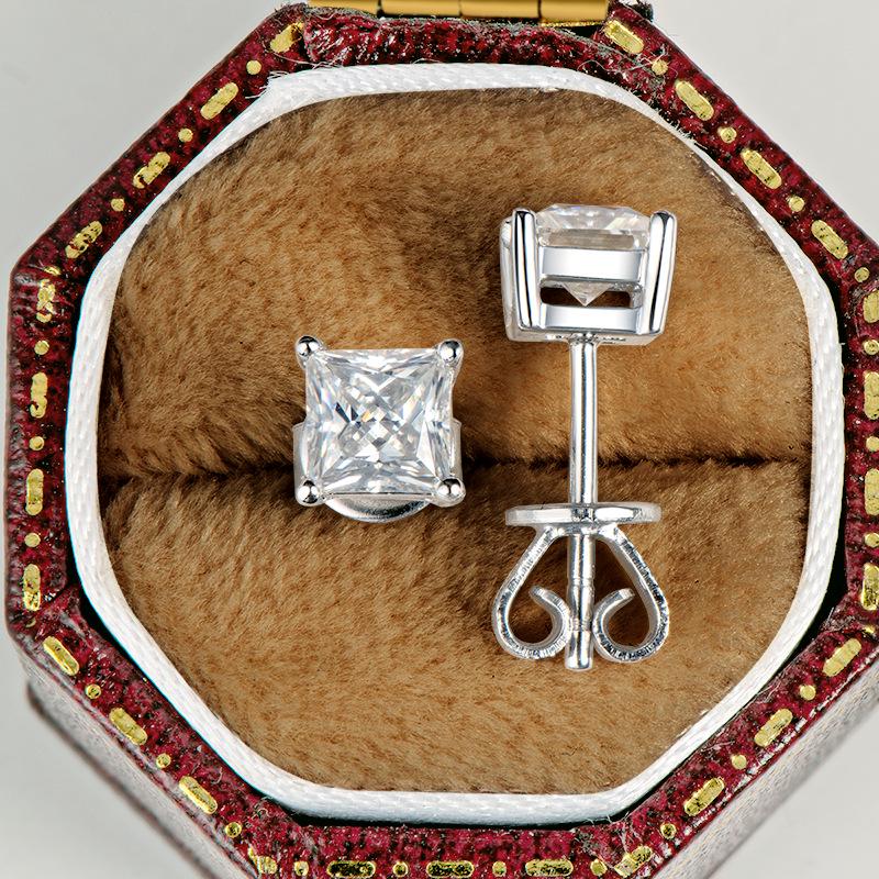

Princess Cut Irregular Moissanite Earrings: Korean Luxury Design in S925 Sterling Silver 925 Silver