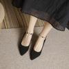 Pearl one-word belt high heels, new autumn design temperament with skirt thick heel medium heel single shoes