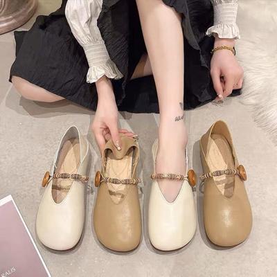 Chaussures Mary Jane en cuir souple pour femmes 2025 printemps nouveau brise douce de fin de soirée fond plat doux décontracté rétro chaussures bonnet