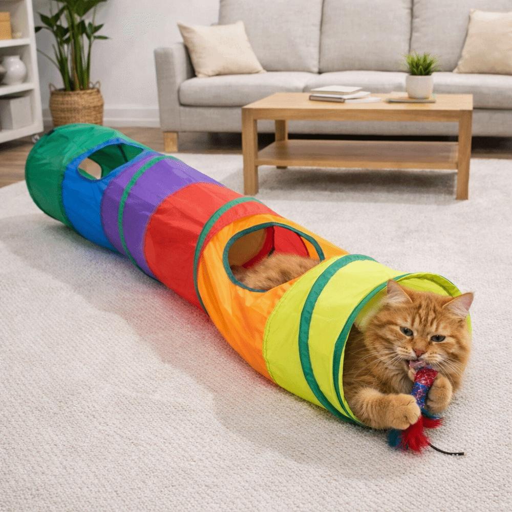 Colorful Folding Cat Tunnel Toys Breathable Kitty Training Toy Pet Collapsible Tube Toy  Training