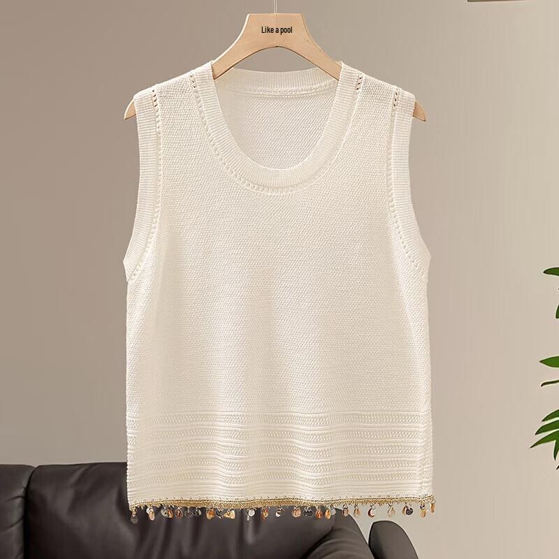 Women s Ethnic Tassel Sequin Knit Vest M