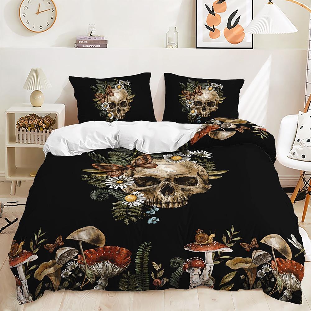 3D Gedrucktes Schädel Blumen Bettwäsche Set King Queen Bett Daunen Bettbezug Kissenbezüge 2/3tlg. Männer Jungen Teenager Bezug Halloween Geschenk