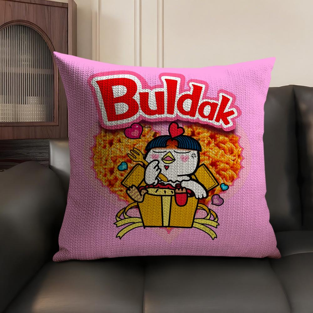 Anime B-Buldak Ramesn Cushion Cover Summer Breathable Linen Organic Fabric Double-Sided Printing Sofa Pillow Case Home Decor
