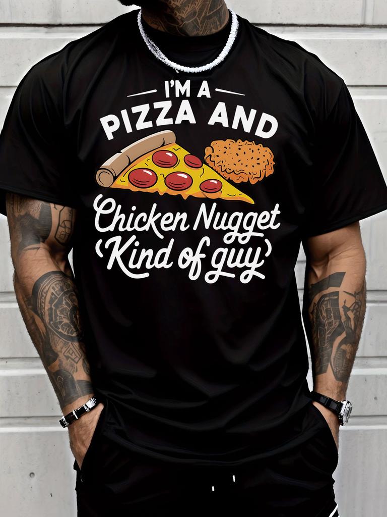 Funny Pizza And Chicken Nugget With Slogan Text Graphic Print Unisexs Crew Neck Short Sleeve Tee Casual Daily Soft Basic Wear Top