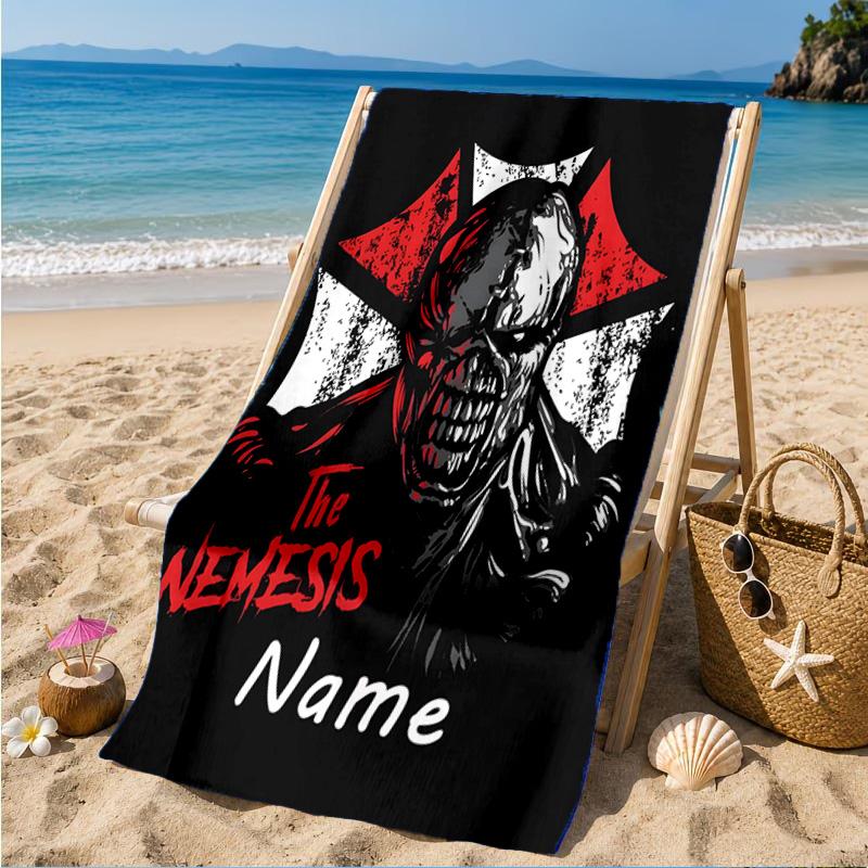 Custom Name Resident Umbrella Corporation Beach Towel Microfiber Beach Towel, Lightweight and Quick-Dry, for Summer Travel, Swimming Pool Gift