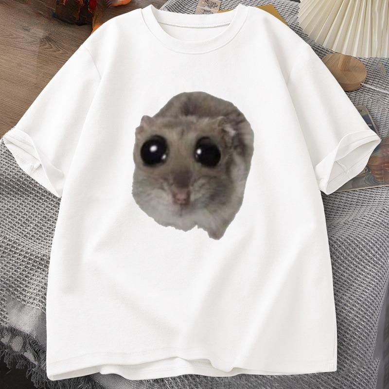 Sad Hamster T Shirt Funny Cute Cat Hamster Meme Trend Tshirt for Unisex WOMEN Cotton Tshirt Summer Short Sleeve Unisex Tee tops