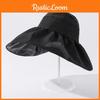 Stylish Black Vinyl Butterfly Magic Tape Sun Hat For Women With Large Brim For Summer Sun Protection