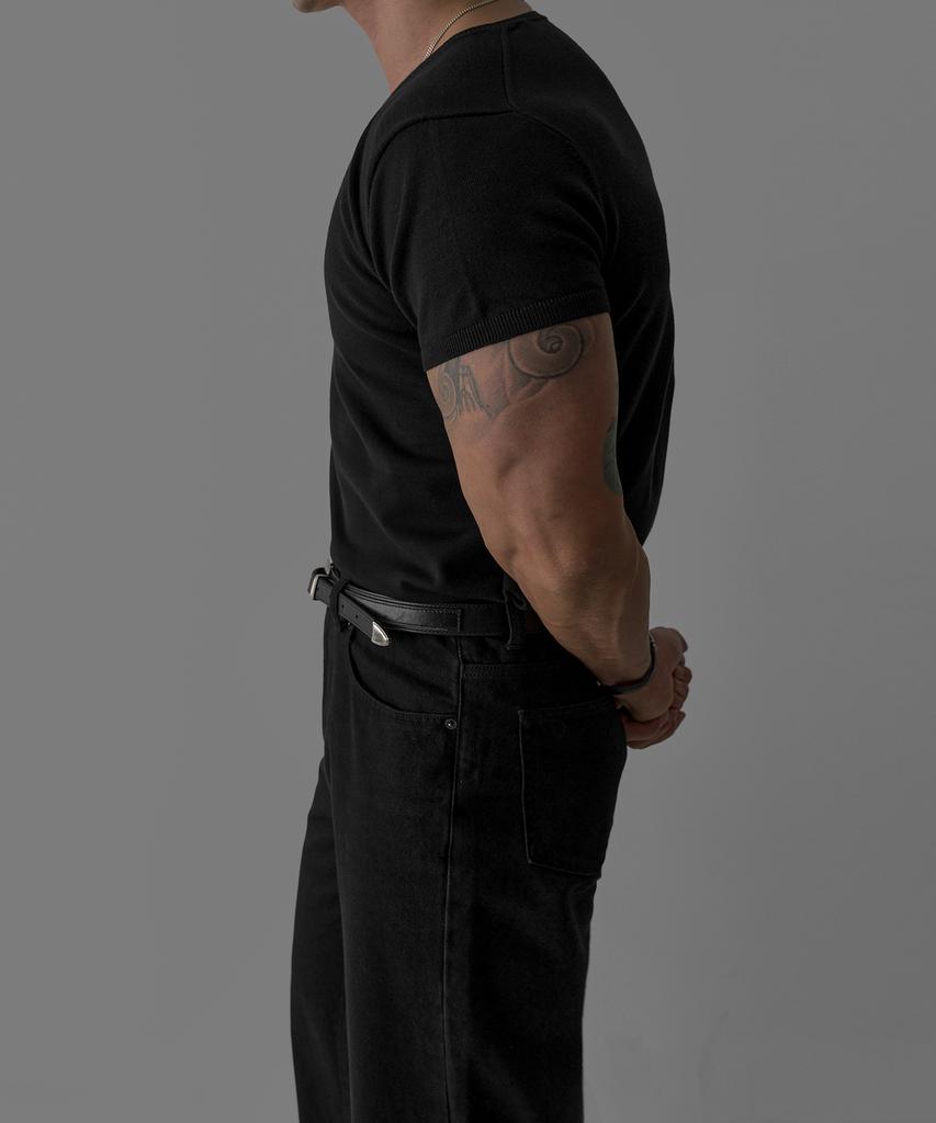 Baulopeulodeogteu V-Neck Muscle Short Sleeve Knit [Black]