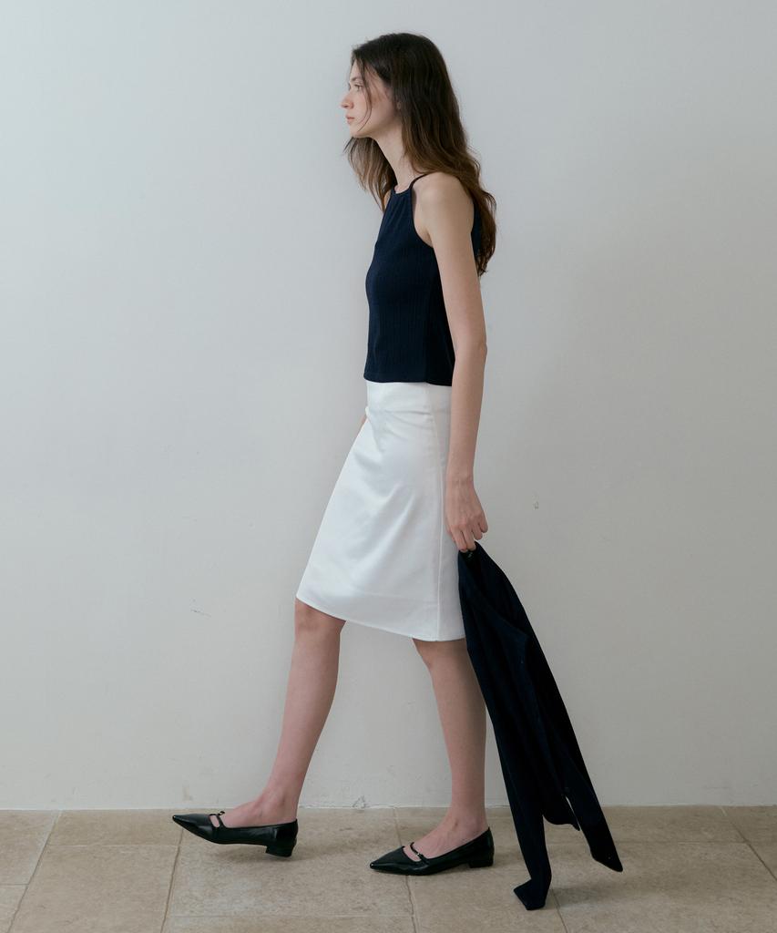 Riorg Batd Satin Midi Skirt White