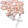 Pink Pearl Cross Rosary Necklaces Bead Hangable Pendant Charm for Women Men Praying Meditation Gift Supplies