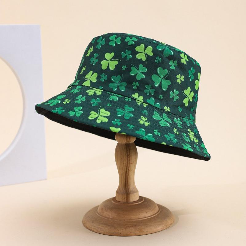 Fisherman's hat Children wear double-sided printing, simple, fresh, green, fashionable and versatile to show the face, young students, sunshade basi
