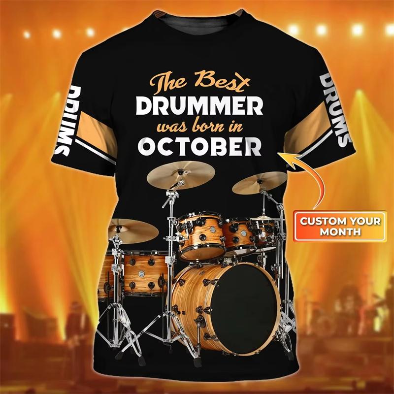 Fashionable Drum Pattern 3D Printed T-shirt, Summer Casual Fashion Short Sleeved Top, Men's Trendy Street Round Neck Clothing