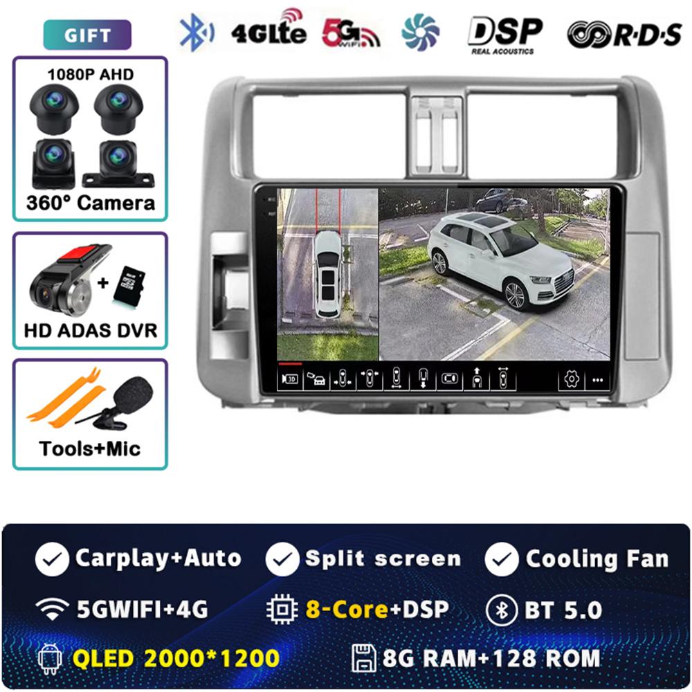 Android 14 Carplay Car Radio For Toyota Land Cruiser Prado 150 2009- 2013 Multimedia Video Player Navigation GPS Stereo 2Din DVD