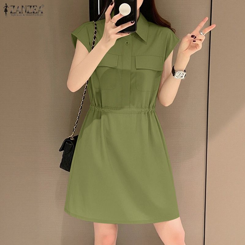 ZANZEA Women Casual Turn Down Collar Summer Short Sleeve Shirt Dress