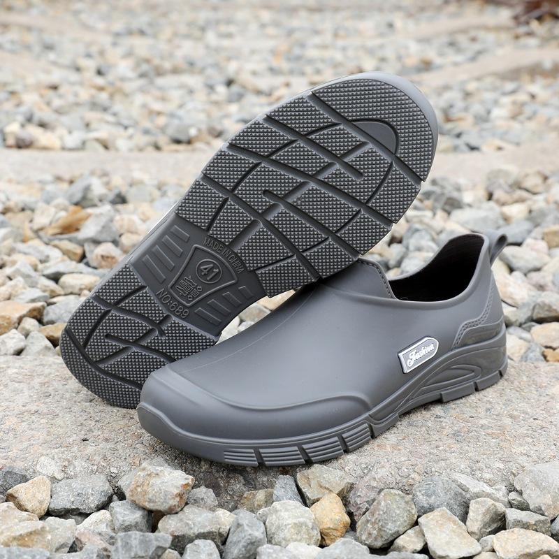 Low-top Rain Shoes Men's Summer Casual Fashion Short Rain Boots Men's Shoes Flat-bottomed Waterproof and Velvet Thick-soled Water Shoes Non-slip