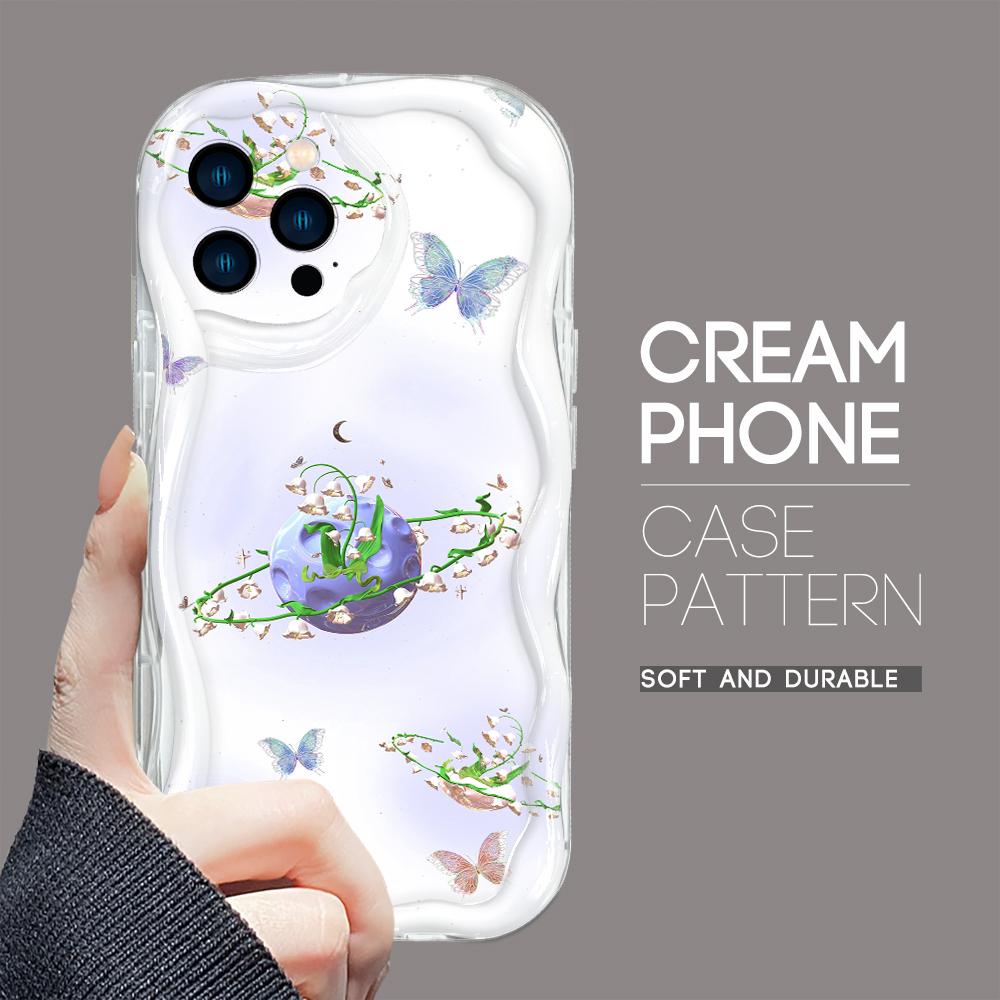 

Для iPhone 16 15 14 13 12 Pro Max Samsung S24 Ultra S23 S22 Plus Redmi Note 13 Pro Цветочный кремовый текстурный чехол волнистый край мягкий силиконовый чехол для телефона Redmi Note 13 Pro 4G