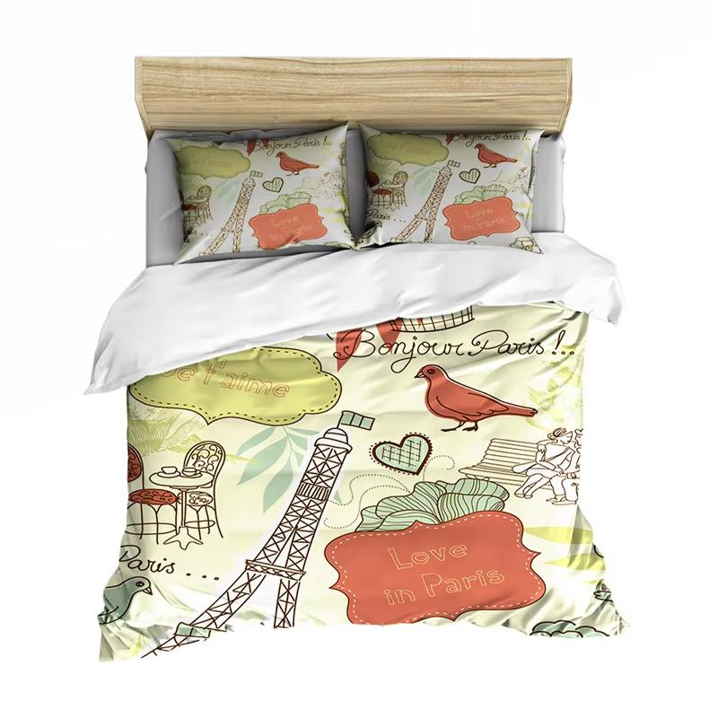 Eiffel Tower Duvet Cover Set Paris Twin Full Queen King Bedding Set For Girl Women Couple Room Romantic Theme Comforter Cover