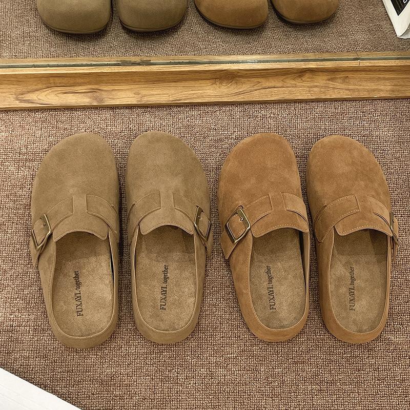 inner heightening thick-soled bag head half slippers women's outer wear spring and autumn new one-pedal Boken slippers