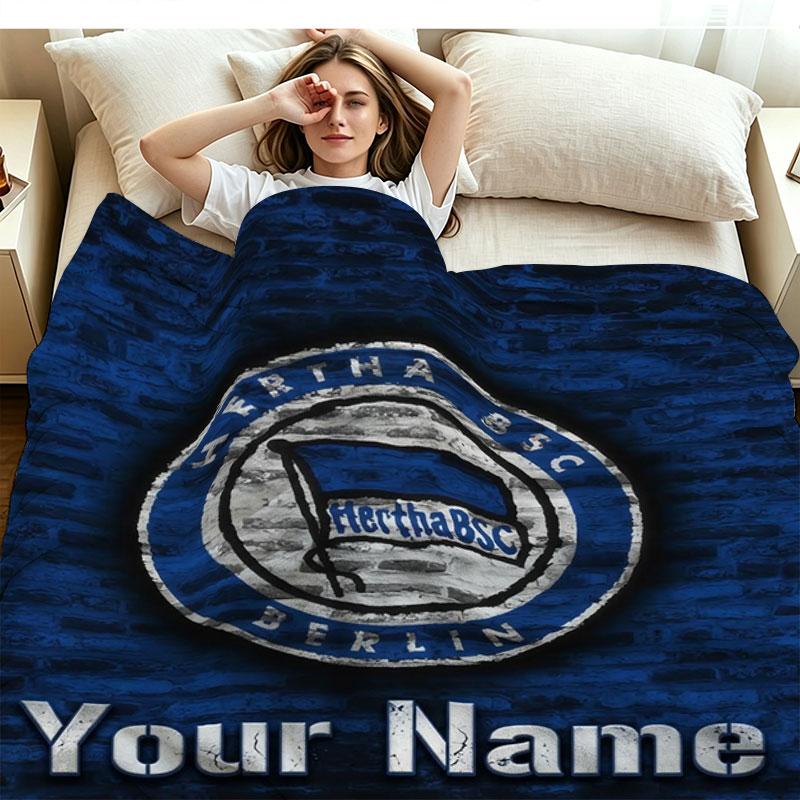 1PC Hertha BSC Custom Name Patterned Flannel Blanket Suitable For All Seasons for Home Decor Warmth and Comfort Gifts Holiday Present