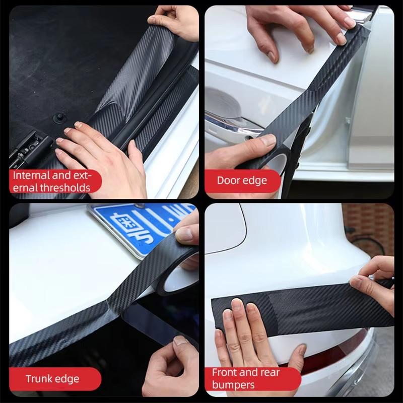 1Pc 3Meters Carbon Fiber Pattern Tape Car Door Bumper Edge Guards Protection Single-Sided Kitchen Strip Self-Adhesive 35710Cm